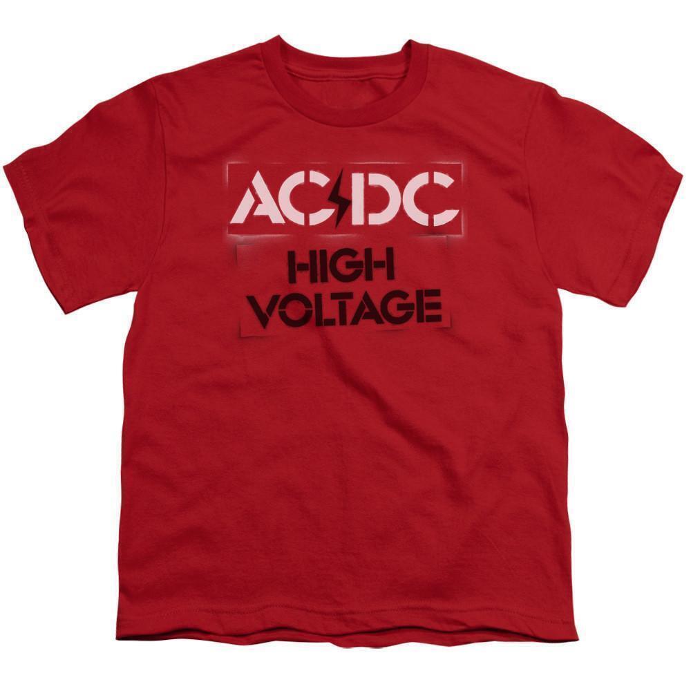 Acdc High Voltage Stencil Youth 181 T Shirt Red